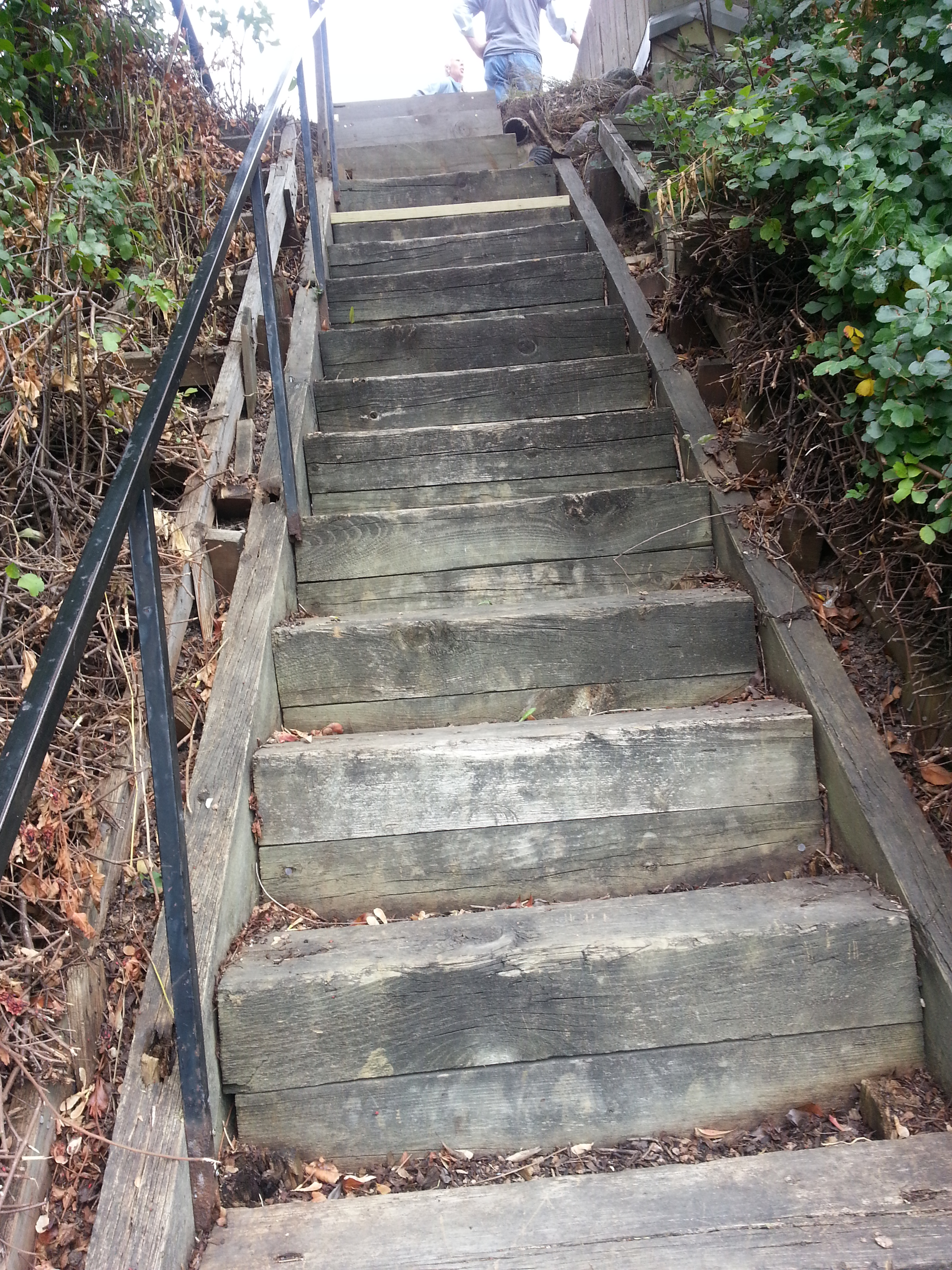 The old stairs were made out of railroad ties and repaired by Otto Sunderland and Mike Wenzler